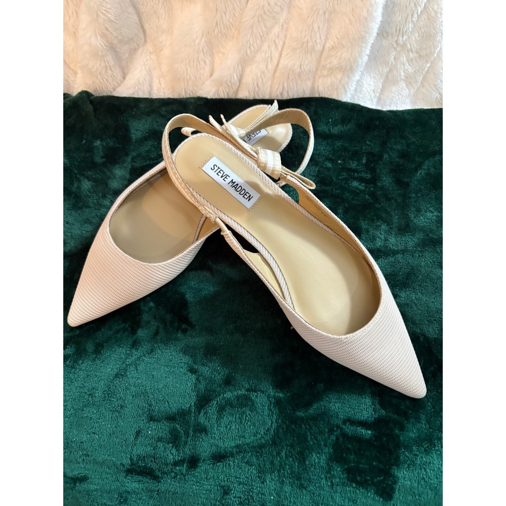 Steve Madden Olsen Slingback Flats Beige Mesh Gingham Bow Pointed Toe 8M
